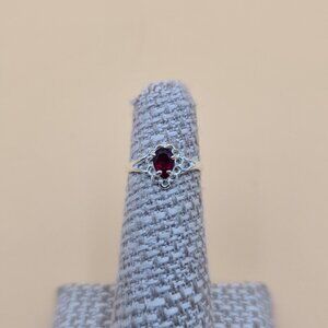 Size 3.75 Sterling Silver Red Teardrop Cubic Zirconia Dainty Ring A4911